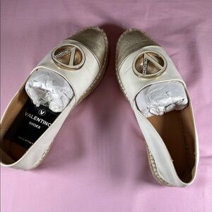 Valentino White and Gold Logo Espadrille Slip-Ons NWT